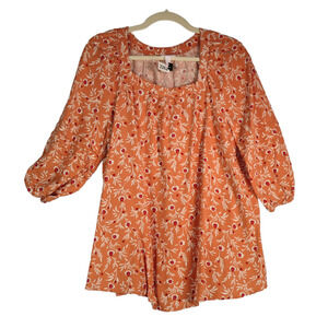 Isabel Maternity Blouse Womens Large Floral Textured Square Neck 3/4 Sleeve Top